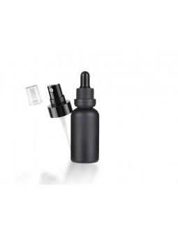 BOTE NEGRO MATE CRISTAL 30ML CON DOBLE PIPETA (GOTERO Y SPRAY) Y PRECINTO APERTURA Oil4Vap - 1