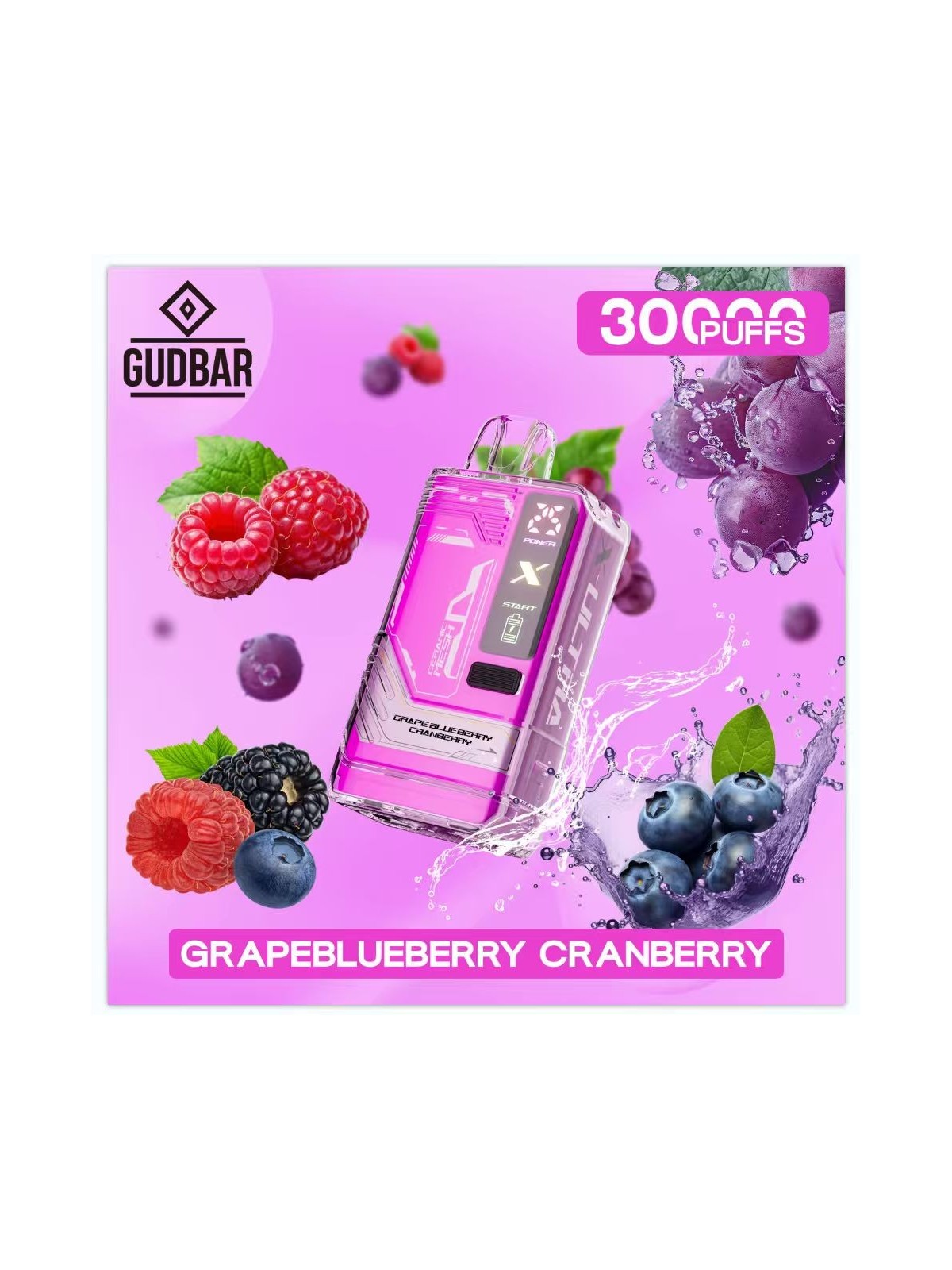 GB - GUDBAR X-ULTRA 30.000 PUFFS GRAPE BLUEBERRY CRANBERRY (SIN NICOTINA) GUDBAR - 1