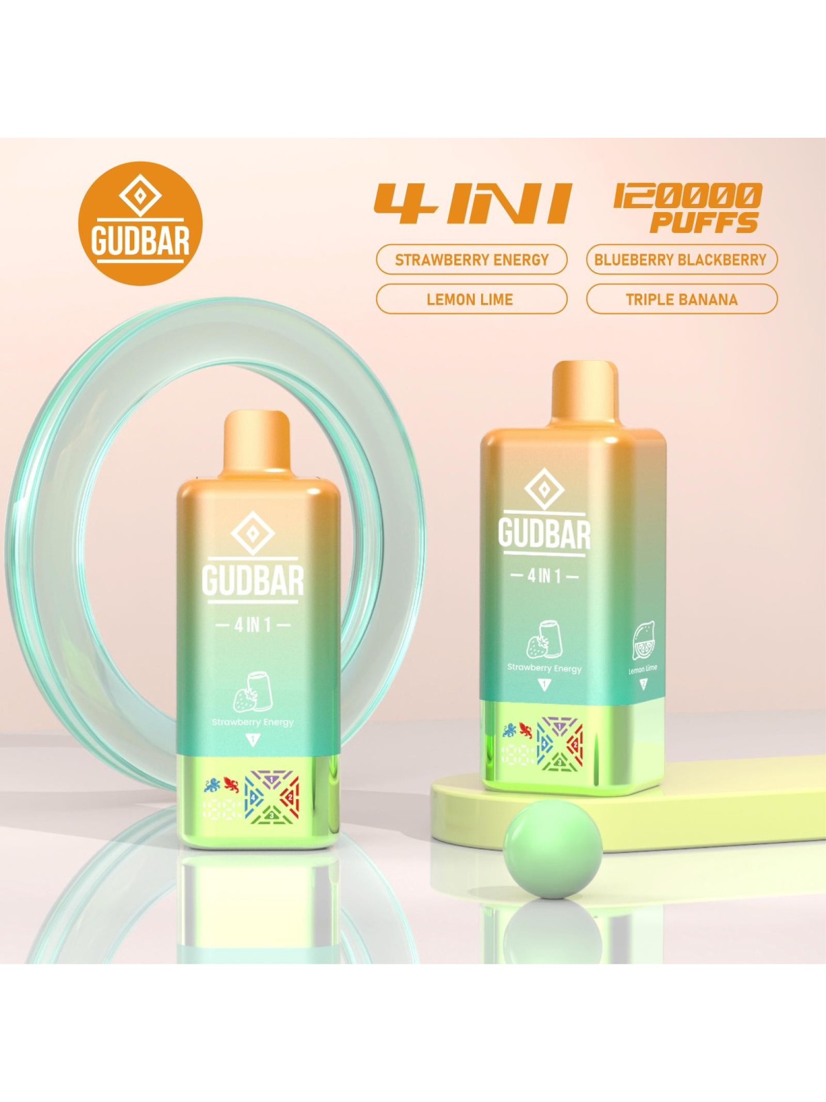 GB - GUDBAR 4 IN 1 120.000 PUFFS (SIN NICOTINA) STRAWBERRY ENERGY...