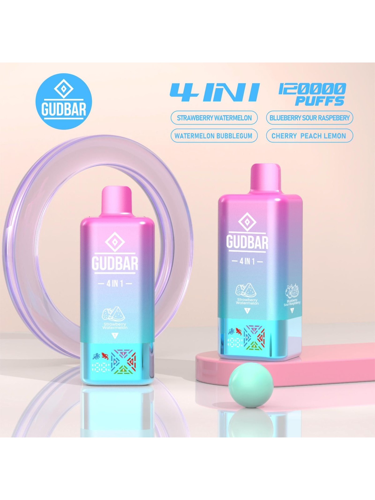 GB - GUDBAR 4 IN 1 120.000 PUFFS (SIN NICOTINA) STRAWBERRY WATERMELON.