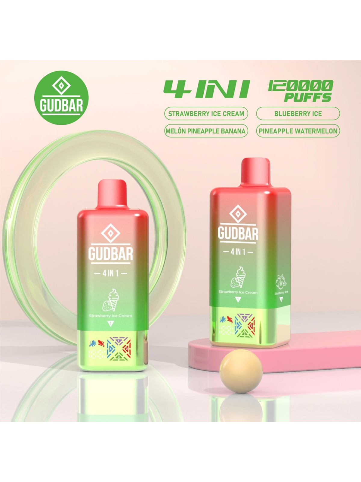 GB - GUDBAR 4 IN 1 120.000 PUFFS (SIN NICOTINA) STRAWBERRY ICE CREAM..