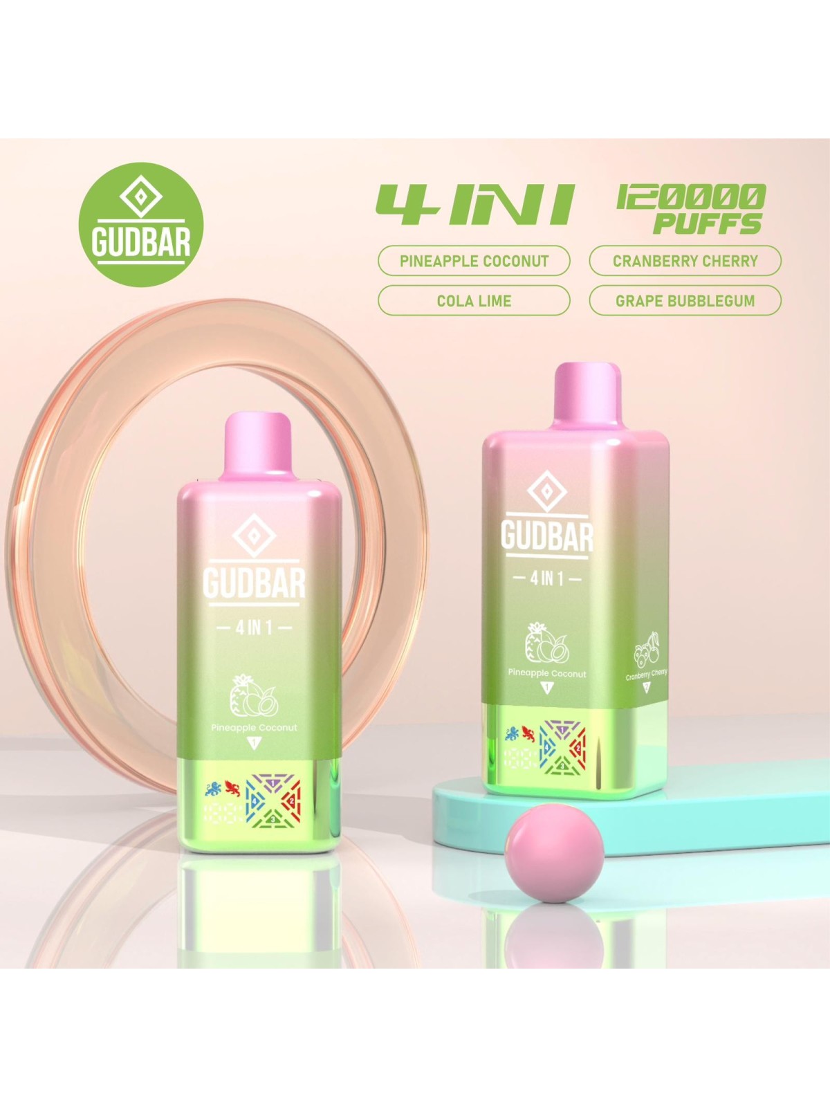 GB - GUDBAR 4 IN 1 120.000 PUFFS (SIN NICOTINA) PINEAPPLE COCONUT...