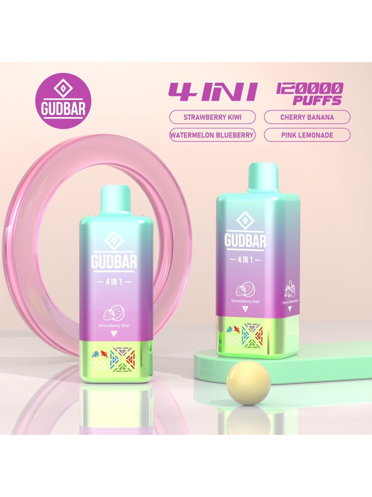 GB - GUDBAR 4 IN 1 120.000 PUFFS (SIN NICOTINA) STRAWBERRY KIWI...